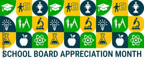 School Board Appreciation Month Geometric shape pattern background, banner, card or poster design template is observed every year during January, to raise awareness about the mission. Vector