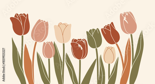 Bohemian Tulips Elegant Floral Arrangement On Cream Background