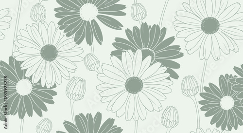 Wallpaper Mural Botanical Floral Daisy Garden With Light Sage Color Seamless Pattern Torontodigital.ca