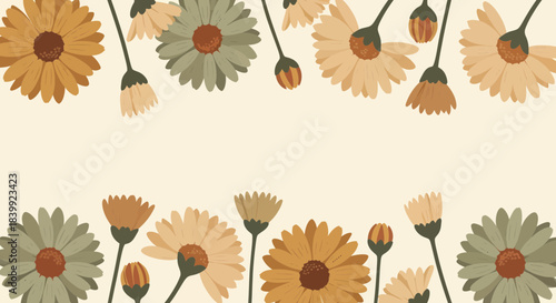 Delicate Floral Frame With Earthy Autumnal Tones For Invitations