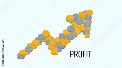 Arrow formed by coins indicating financial growth and increased profit