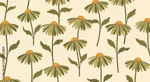 Elegant Floral Seamless Pattern With Hand Drawn Chamomile Flowers
