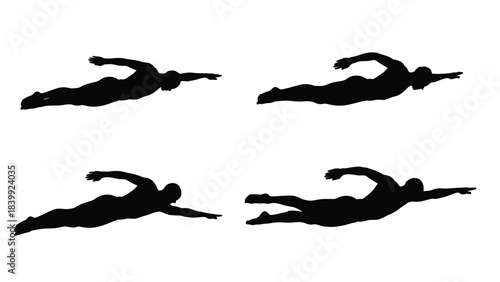 Four silhouettes of a swimmer performing freestyle stroke