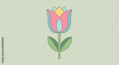 Geometric Tulip Flower Illustration On Pastel Background
