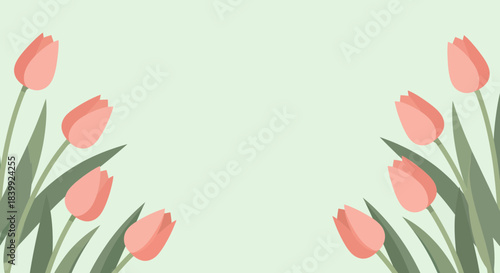Pastel Tulips Frame on Light Green for Springtime Celebrations