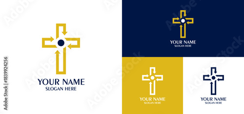 Cross Symbol with Arrows Focusing on the Central Circle —Abstract Logo Design