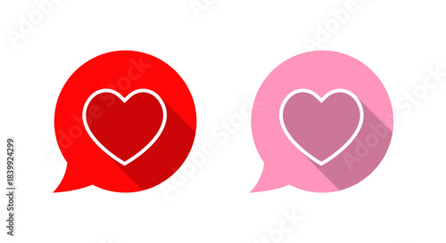 Speech bubble with heart outline icon. Romantic conversation and love communication symbol with long shadow