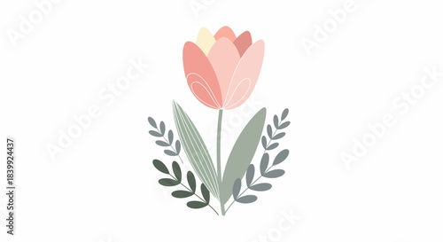 Stylized Tulip Blossom With Decorative Foliage Illustration