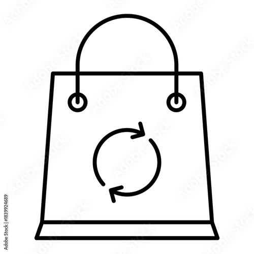 shopping bag with circular arrows line icon with editable stroke
