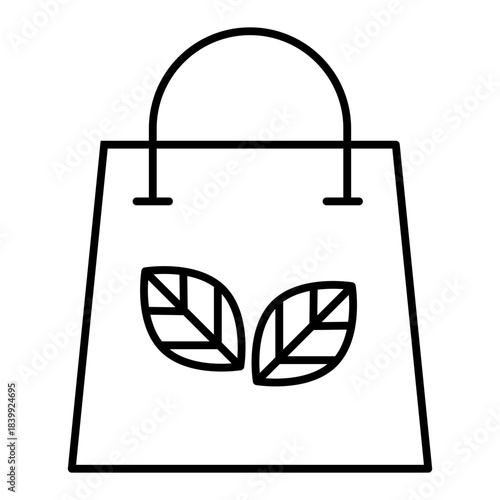 shopping bag with leaf line icon with editable stroke