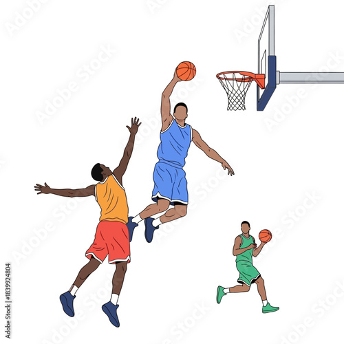Dynamic action in an animated basketball game showcasing athleticism and competition