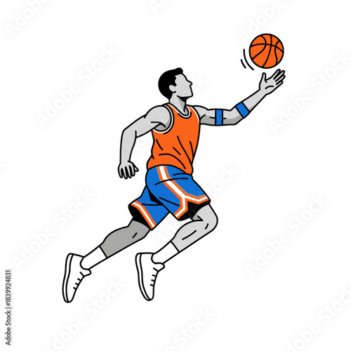 Dynamic basketball player poised for a slam dunk during a lively game sequence vector art