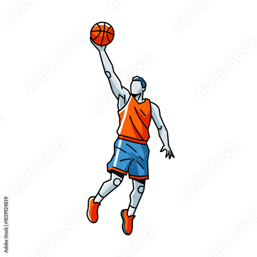 Dynamic basketball player illustration poised for a slam dunk action illustration depiction