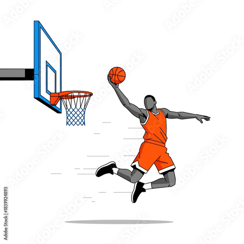 Energetic slam dunk illustration showcasing athletic prowess and basketball action in stylized form