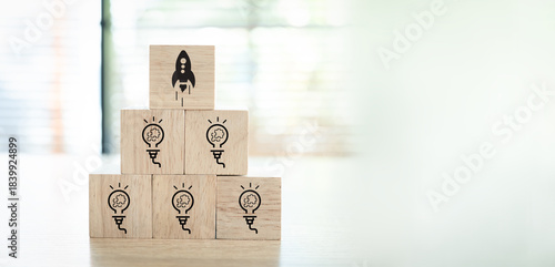 Idea creation and innovative product launching concept.symbolizing creation and progress