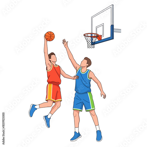 Dynamic basketball game illustration showcasing athleticism and competitive spirit on the court