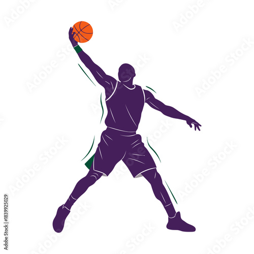 Dynamic basketball player silhouette poised for a powerful slam dunk action illustration
