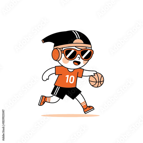 Energetic young basketball player dribbling with focused determination and stylish sports gear