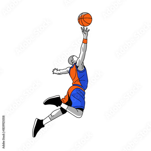 Dynamic basketball player poised for a slam dunk embodying athleticism and skill in illustration