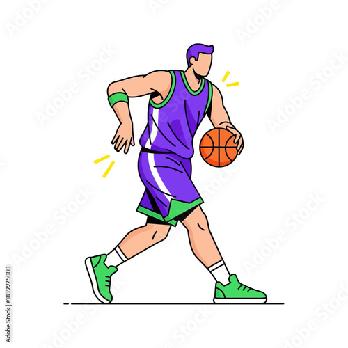 Dynamic basketball player dribbling with focus, energetic movement capturing the spirit of sport