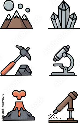 Geometric Line Art Geology and Earth Science Vector Icons