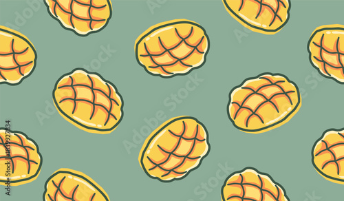 Cute melonpan pattern background vector design