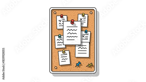 Bulletin Board of Ideas: An organized corkboard with notes, embodying strategic planning, ideas, and reminders, all pinned neatly, symbolizing clear communication.