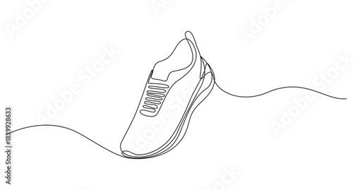 Shoe continuous one line art drawing,Hand drawn sketch of running shoes with laces on a plain white background,Continuous Line Art of Running Shoes,Continuous Line Art Sneaker