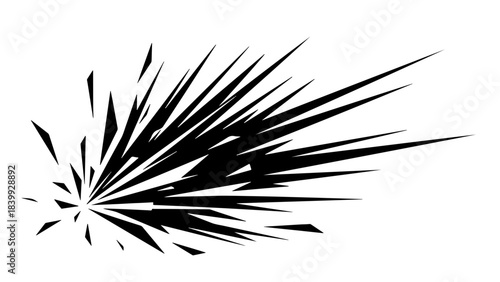Sharp Black Burst Graphic: Dynamic Explosion or Impact Effect with Radial Speed Lines. Abstract Element for Design & Comics.