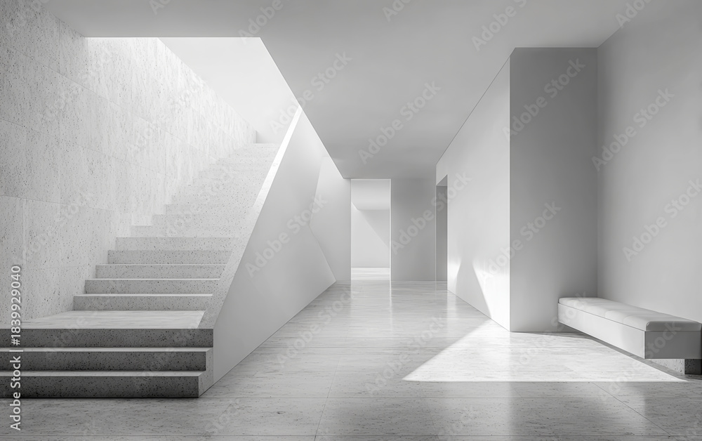 Fototapeta premium Bright modern interior with minimalist design and natural light in a spacious building