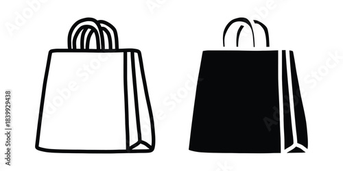 Minimalist Shopping Bag Doodle. Line Art and Silhouette Vector Set