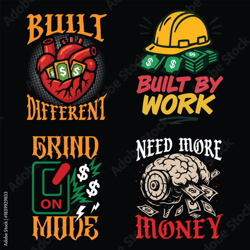 Collection of Money Streetwear Hustle Quote, Urban Money Clipart, Motivational Street Art, Trendy Cash T-shirt Design