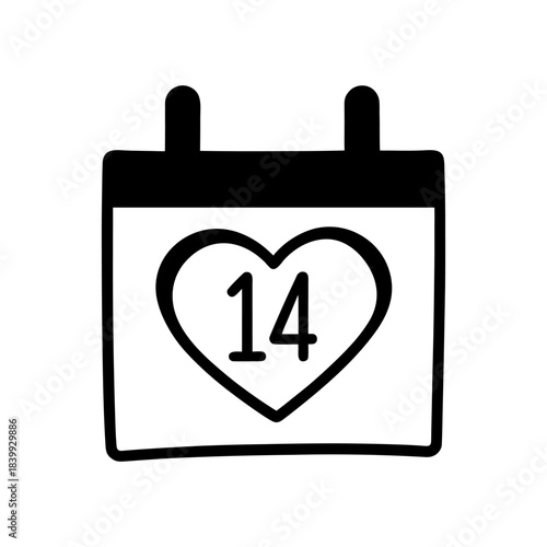 Clean Line Art Calendar Showing 14 February Love Theme.