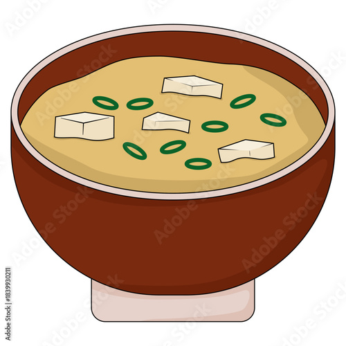 illustration of miso soup with tofu and green onion