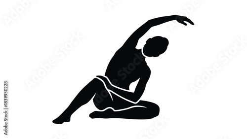 Woman Silhouette Doing Yoga or Stretching Exercise (Side Bend Pose). Fitness, Health, Flexibility, and Wellness Vector Graphic.