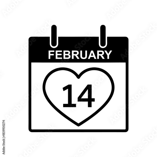 Love Calendar Icon Showing February 14 in Minimal Line Art.