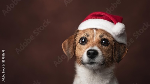 Adorable dog wearing a festive Santa hat, perfect for holiday themes and Christmas celebrations.
