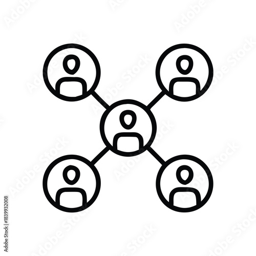 Social Network Icon – Connected People, Communication, Community Line Art

