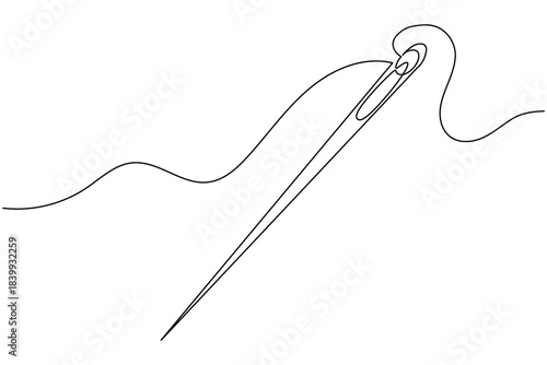 Continuous line drawing of a needle and thread icon minimalist