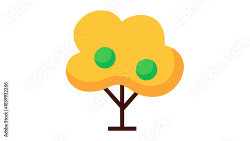 Stylized Yellow Tree With Two Green Fruits On Black Background