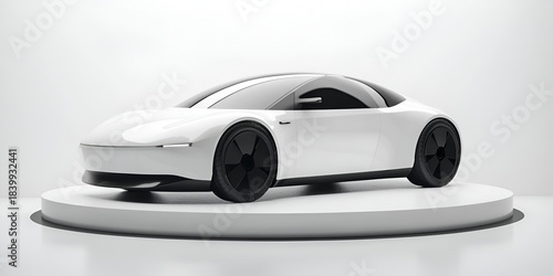 Electric Concept Vehicle on Circular White Platform in Minimal Studio