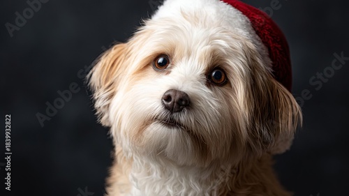 A cute dog in a Santa hat, showcasing a festive atmosphere and playful spirit for holiday celebrations.