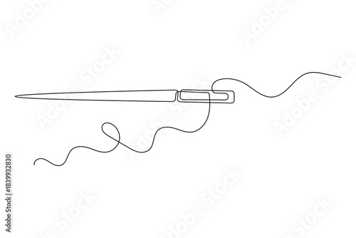 Single line art illustration of a thread needle continuous outline