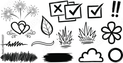 Hand drawn doodle elements isolated on white background