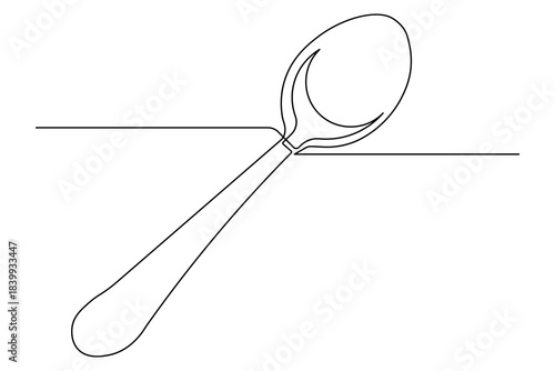 Restaurant flatware spoon continuous line drawing isolated food element