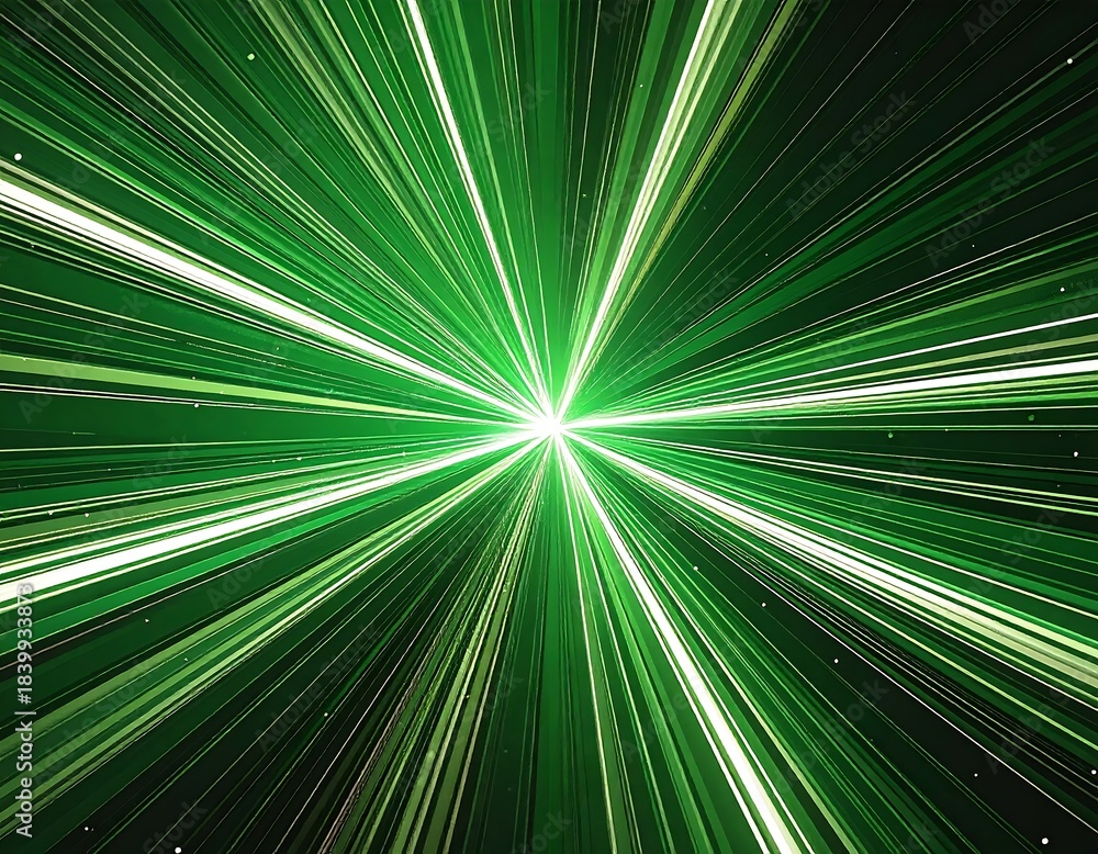 Fototapeta premium Abstract, vibrant green starburst radiating energy, light explosion
