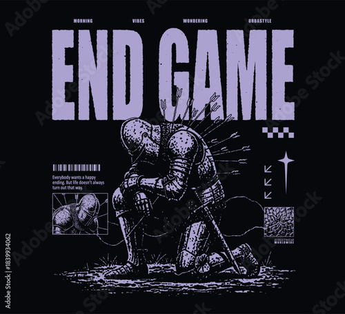 Vector illustration Streetwear of Fallen Knight Dark Fantasy for T-Shirt design with slogan and distortion artwork