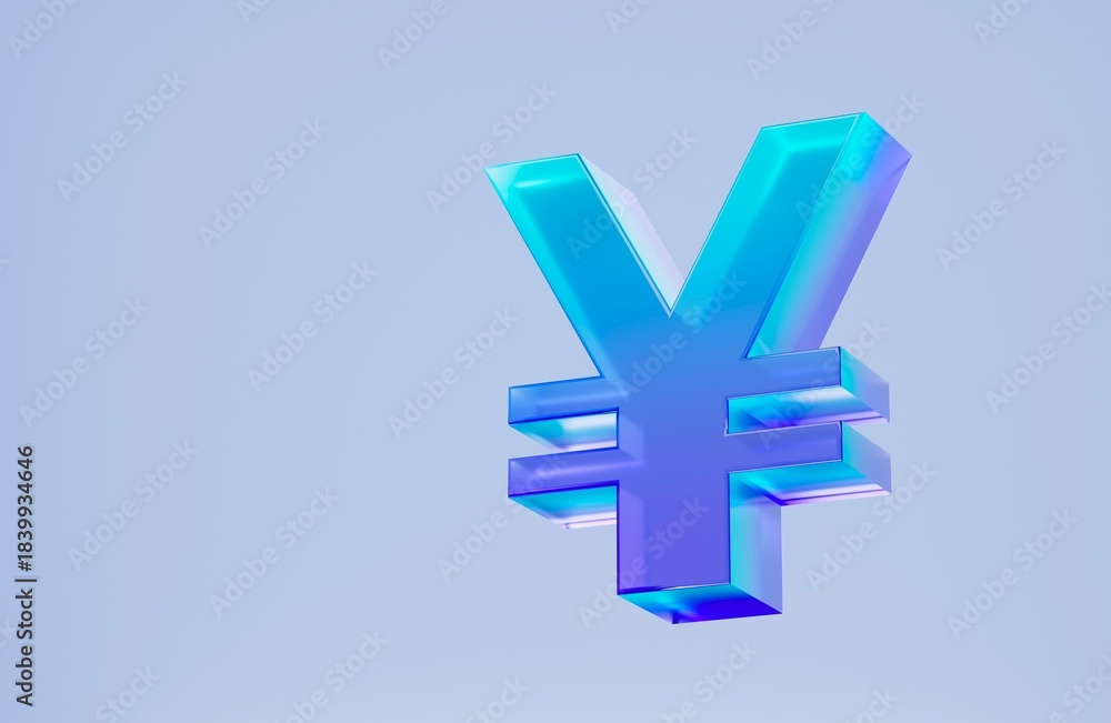 Obraz premium 3D yen currency icon, financial exchange concept. Colorful gradient glass like icon, trending glass holographic icon, for graphic design, UI UX interfaces, 3d render illustration.