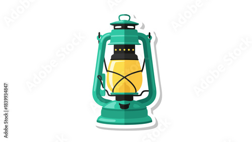 Teal Kerosene Lamp With Yellow Glass Globe And Black Handle Illuminated Brightly On Black Background Vector Illustration