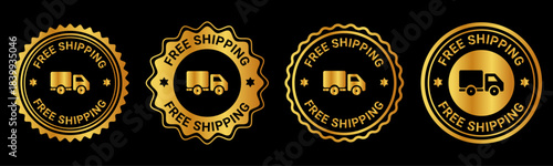 Gold Free Shipping Badges and Delivery Icons Premium Label Set